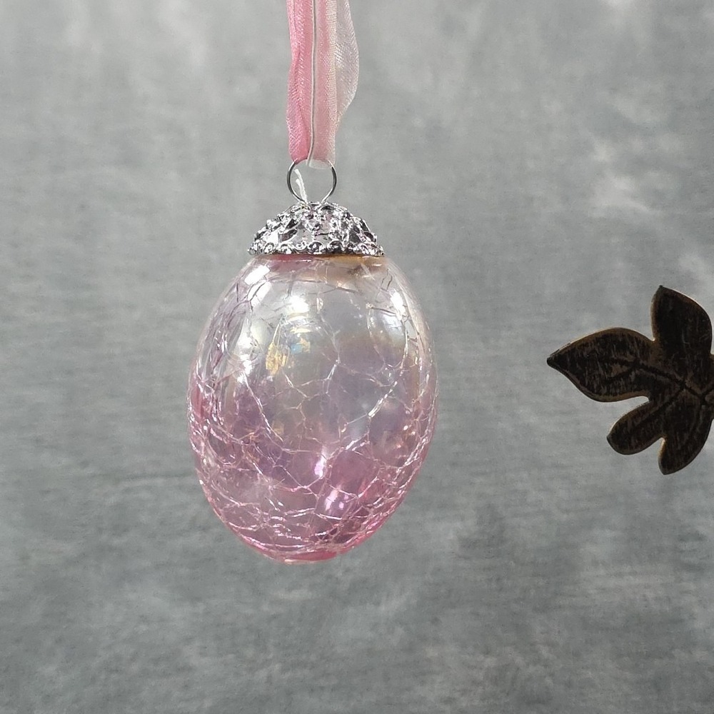 Vintage Easter Egg Crackle Iridescent‎ Glass Kugel Style - 10 - Picture 4 of 5
